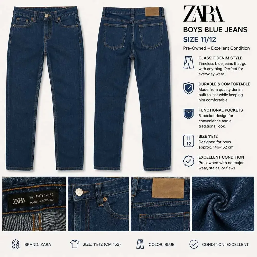 Zara Boys Blue 5-Pocket Straight Leg Jeans